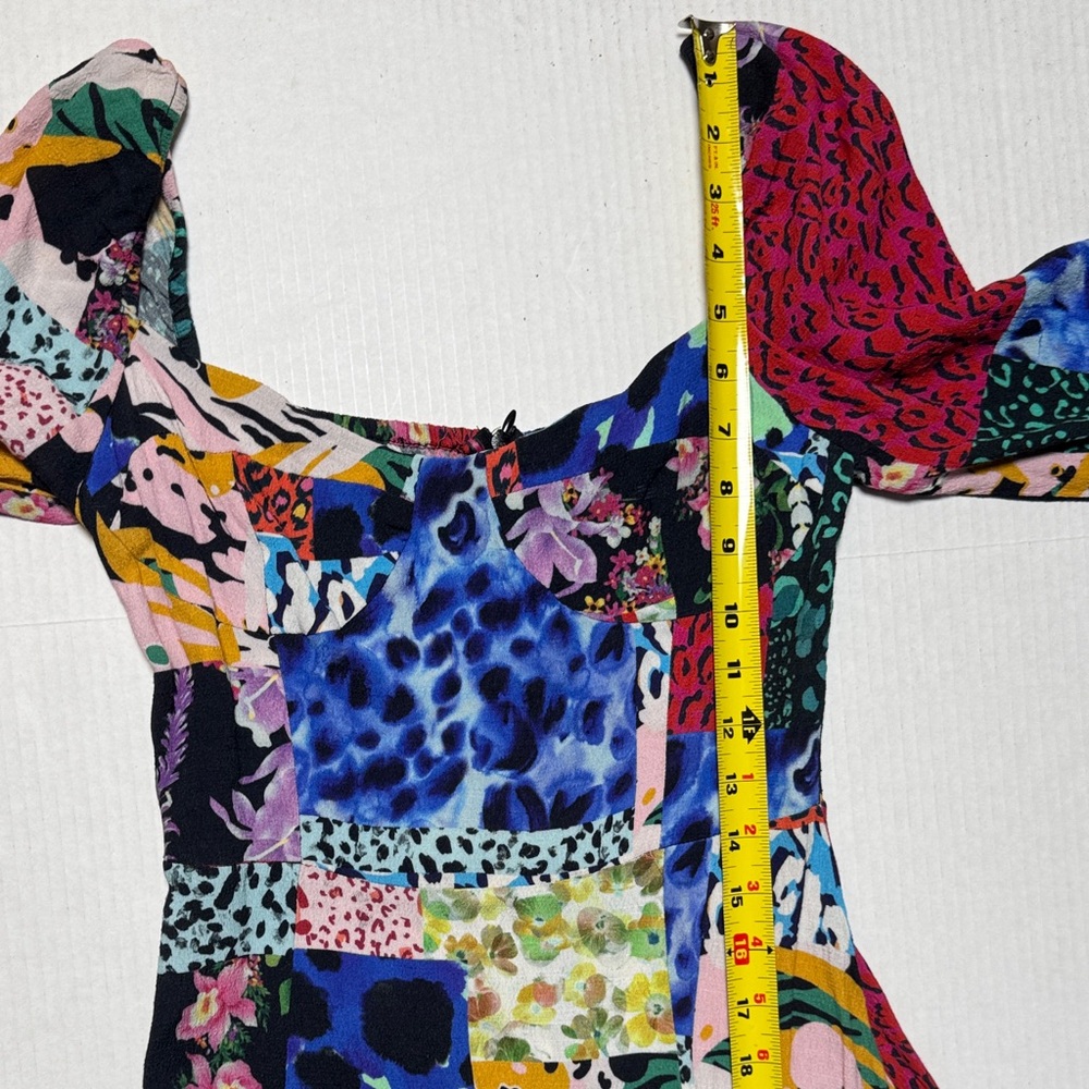 DESIGUAL Colorful Animal Print Patchwork Midi Dress Side Slit Smocked Back SM - Picture 11 of 17